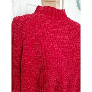 Divided H&M Womens Red Velvet Yarn Crop Sweater Long Sleeve Mock Neck Top Sz S